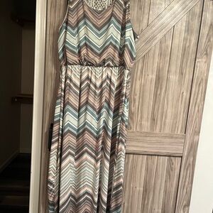Maurices Long Maxi Chevron Dress - Blue and Brown